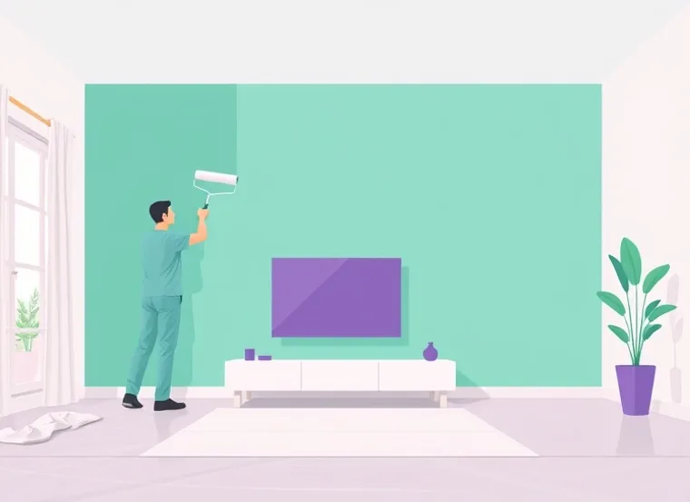 Peintre appliquant la peinture au rouleau sur un mur de salon